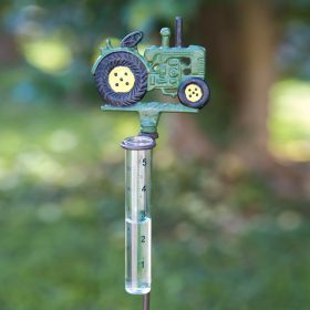 Tractor Rain Gauge Garden Stake