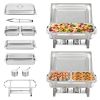 2-Pack Rectangle Chafing Dish Set 2 Full-Size 8Qt Pan 4 Half-Size 4Qt Pans