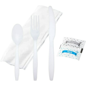 HEAVY DUTY BULK Individually Wrapped Heavy Weight White Plastic Cutlery (Forks Spoons Knife Napkin Pepper Salt)