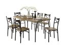 Dark Bronze Metal Kitchen 7pc Dining Set Dining Table And 6x Side Chairs Paper Veneer X-Cross Back Design Dining Room Furniture