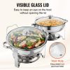 2-Pack Round Chafing Dish Set with Full-Size 4Qt Pan Glass Lid Fuel Holder