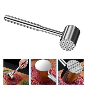 Meat Masher Tool Cube Steak Maker Meat Beater Hammer Pork Metal Hammer Meat Stainless Steel Bbq Meat Hammer (Color: Silver)