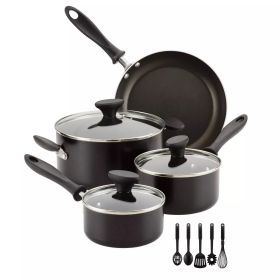 12pc Nonstick Aluminum Cookware Set with Prestige Tools (Color: Black)